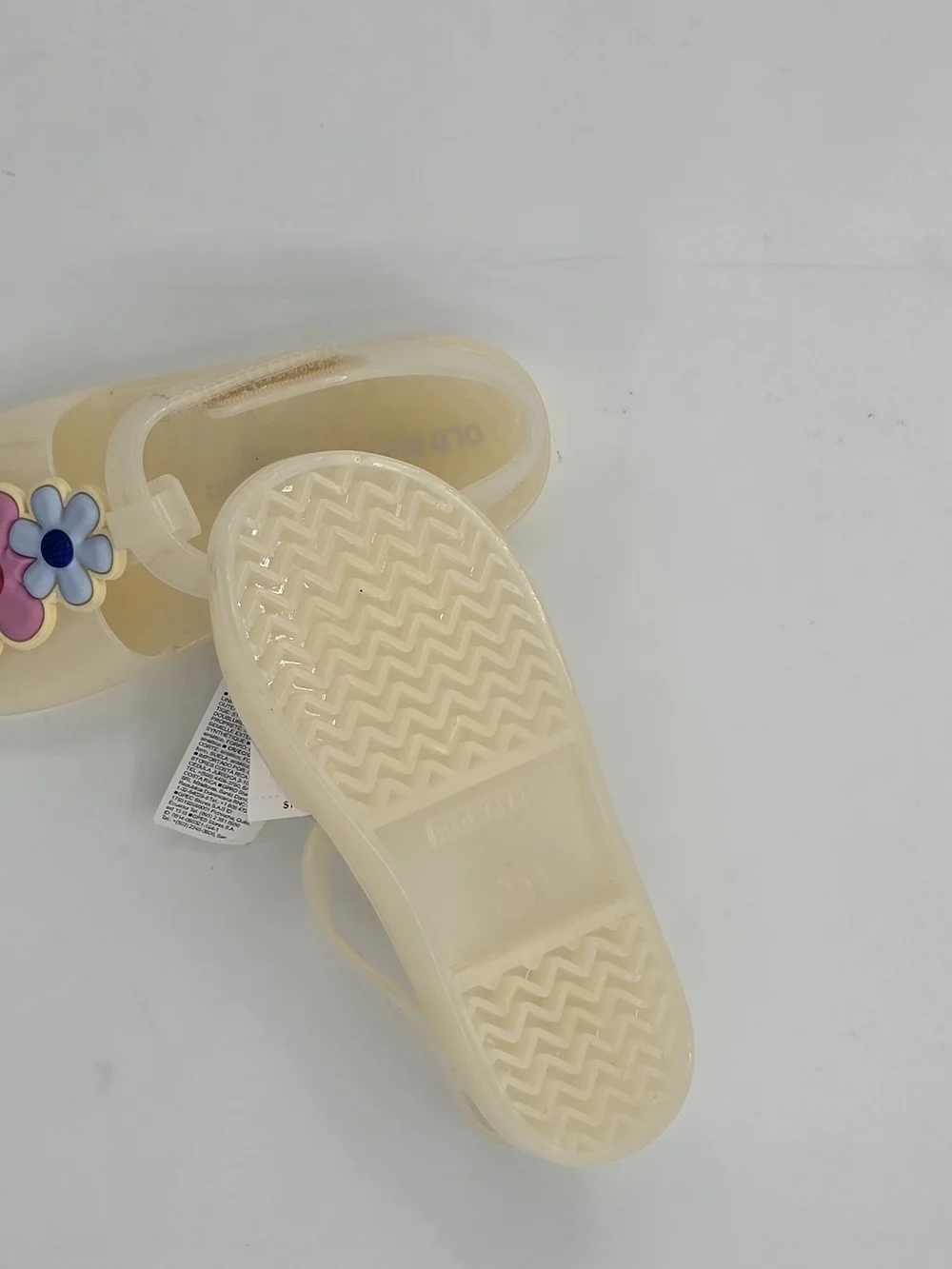 Old Navy Kids' Cream Jelly Sandals with Pink & Blue Flower Accent